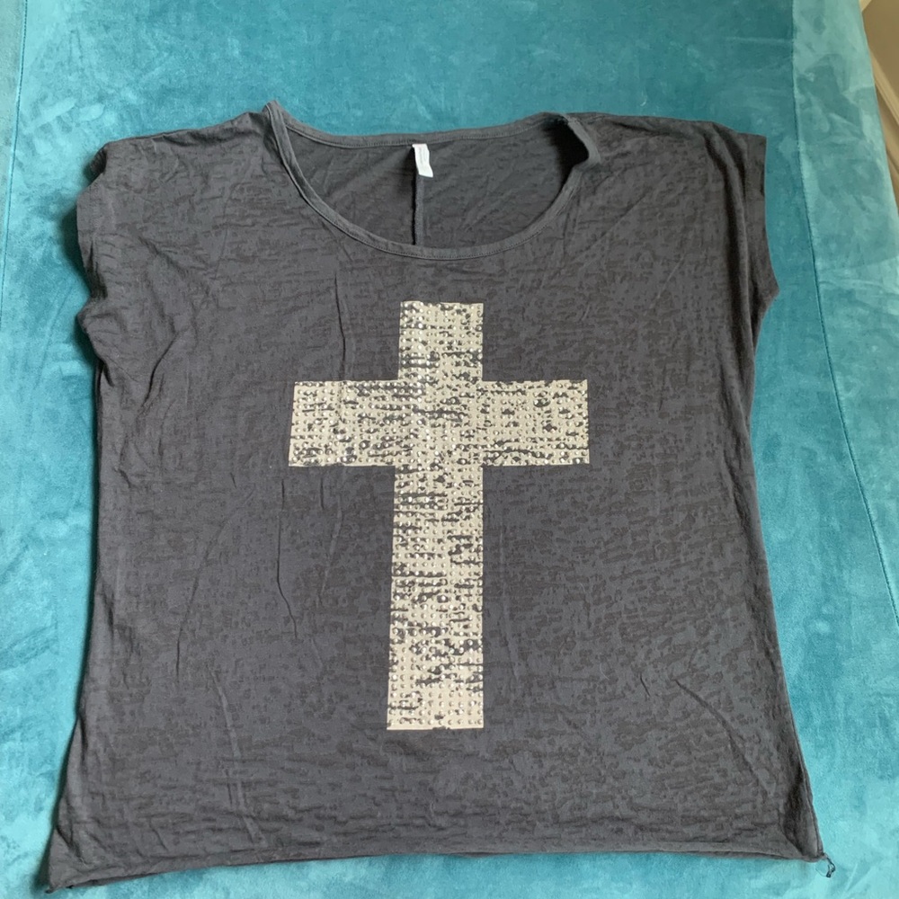 Gray T-Shirt with Cross Design